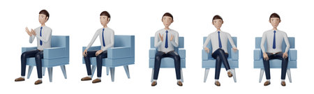 Set of Businessman cartoon character pose design isolated on white background. 3d rendering with clipping path.の写真素材