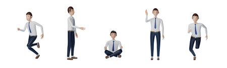 Set of Businessman cartoon character pose design isolated on white background. 3d rendering with clipping path.の写真素材