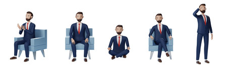 Set of Businessman cartoon character pose design isolated on white background. 3d rendering with clipping path.の写真素材