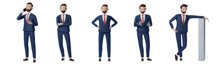 Set of Businessman cartoon character pose design isolated on white background. 3d rendering with clipping path.の写真素材