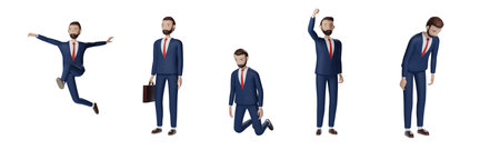 Set of Businessman cartoon character pose design isolated on white background. 3d rendering with clipping path.の写真素材