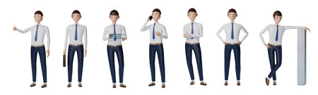Set of Businessman cartoon character pose design isolated on white background. 3d rendering with clipping path.の写真素材