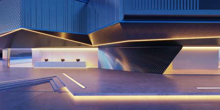 Empty ground in front of modern buildings. Photorealistic 3D rendering.の写真素材