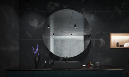 Black elegant design of modern bathroom interior. 3d renderingの写真素材