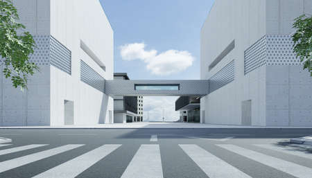 Urban street with office buildings and modern architecture. 3d renderingの写真素材