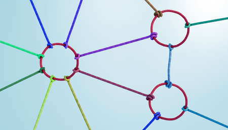 Colorful as diverse ropes connected together. Concept or metaphor of teamwork, collaboration and partnership successfulの写真素材