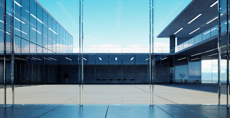 3d rendering racing concept of moving racetrack with glass railing and neon light decorationの写真素材