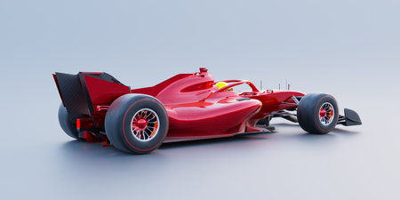 3d rendering racing concept of moving racetrack with glass railing and neon light decorationの写真素材