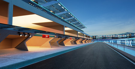 3d rendering does not exist modern racing garage next to the Racetrack Circuitの写真素材