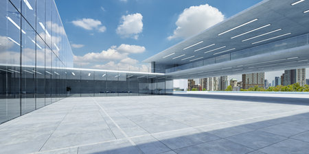 Modern glass wall commercial buildings exterior. Realistic 3d renderingの写真素材