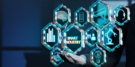 Industrial Engineer using smart Cloud computing. Concept of Smart Industry. 3D renderingの写真素材