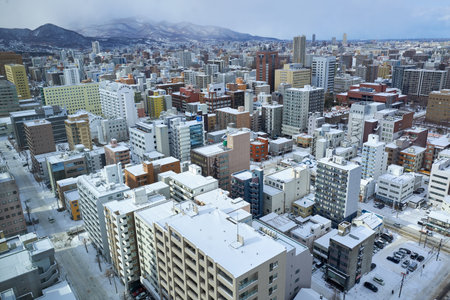 Hokkaido, Japan - December 20, 2022 : Aerial view of cityscape of winter Sapporo, Hokkaido, Japanのeditorial素材