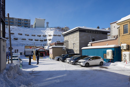 Otaru, Japan - December 19, 2022 : Snow-covered streets of Otaru. Otaru is popular tourist attractions in Hokkaido,Japanのeditorial素材