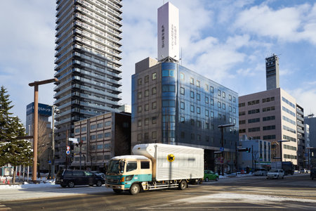 Hokkaido, Japan - December 20, 2022 : The busy traffic of Sapporo. Sapporo city center is a popular tourist attraction in Hokkaido, Japanのeditorial素材
