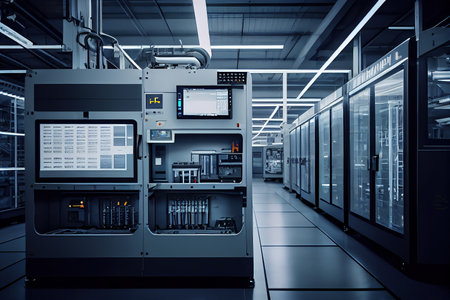 Technology factory interior created with Generative AI technologyの素材