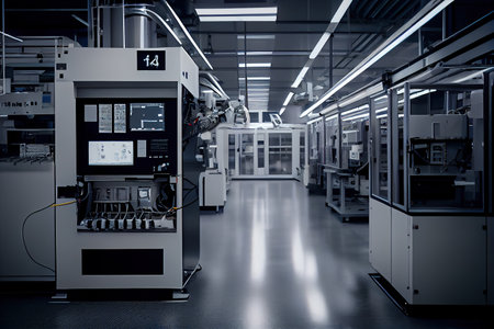 Technology factory interior created with Generative AI technologyの素材