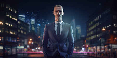 Portrait of successful businessman. Created with Generative AI technologyの素材