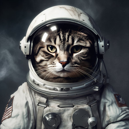 Cool and cute astronaut cat. Created with Generative AI technologyの素材