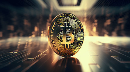 Bitcoin blockchain crypto currency digital money. Created with Generative AI technologyの素材