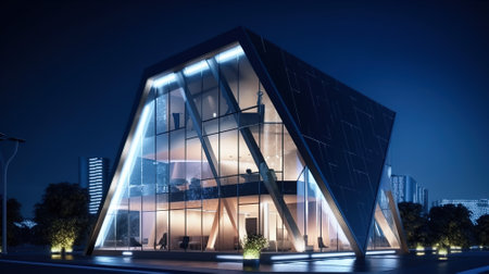 Contemporary triangle shape design modern Architecture. Created with Generative AI technologyの素材
