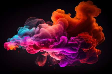 Neon orange and red multicolored smoke puff cloud. Created with Generative AI technologyの素材