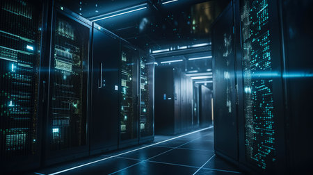 High tech server data center. Created with Generative AI technologyの素材