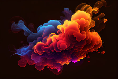 Neon orange and red multicolored smoke puff cloud. Created with Generative AI technologyの素材