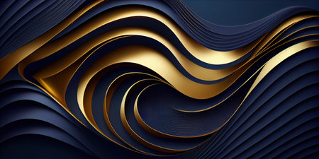 Noble blue golden wave shape illustrationの素材