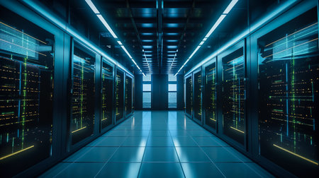 High tech server data center. Created with Generative AI technologyの素材