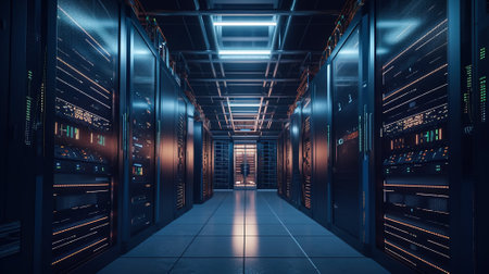 High tech server data center. Created with Generative AI technologyの素材