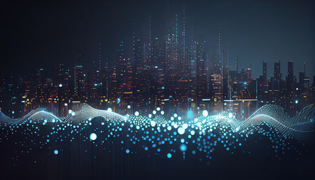 Smart city and Ai concept illustration. Created with Generative AI technologyの素材