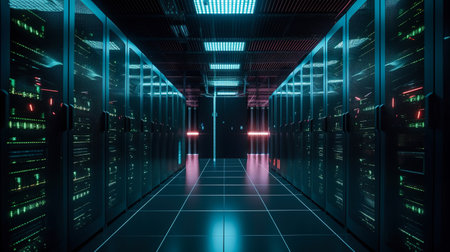 High tech server data center. Created with Generative AI technologyの素材