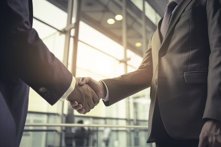 Close-up shot of shaking hands. Created with Generative AI technologyの素材