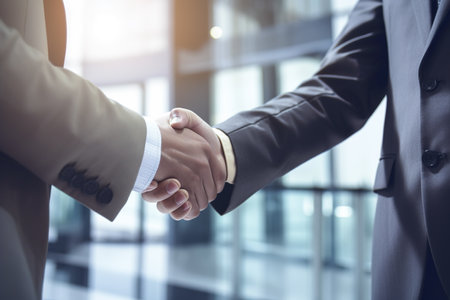 Close-up shot of shaking hands. Created with Generative AI technologyの素材