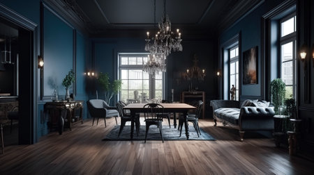 Contemporary victorian style living room dining. Created with Generative AI technologyの素材