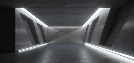 Futuristic design concrete space corridor. Created using generative AI techniquesの素材