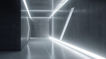 Futuristic design concrete space corridor. Created using generative AI techniquesの素材