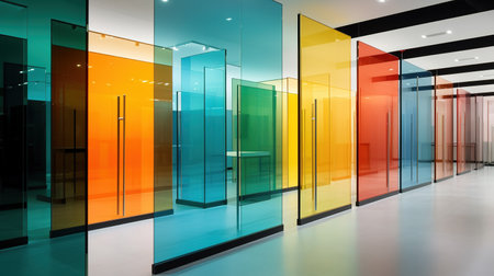 Colorful transparent glass wall contemporary showroomの素材