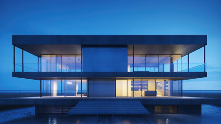 Blue hour modern buildingの素材