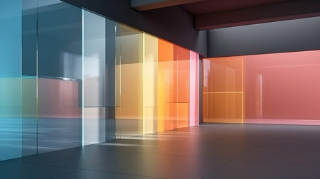 Colorful transparent glass wall contemporary showroomの素材