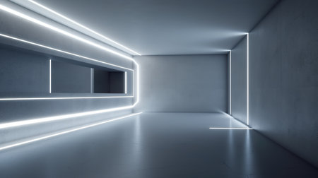 Futuristic design concrete space corridor. Created using generative AI techniquesの素材