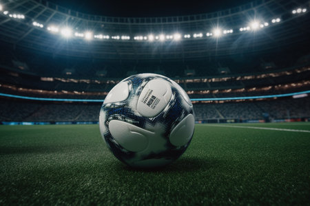 Close up of a soccer ball in the centerの素材