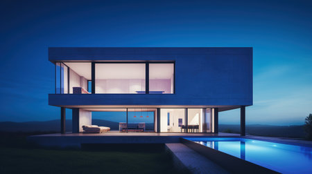 Blue hour modern buildingの素材