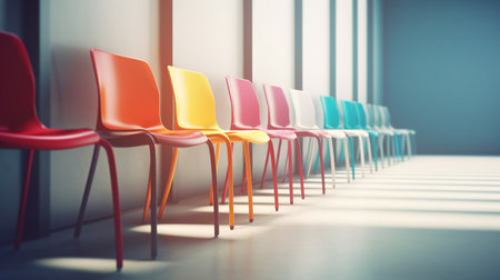 Row of colorful chairs.の素材