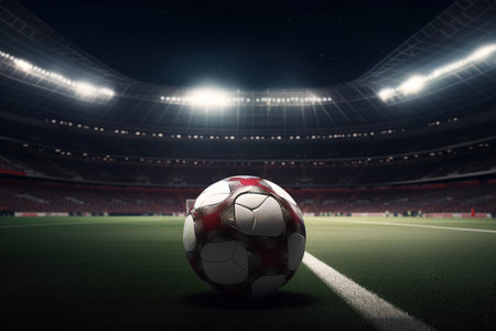 Close up of a soccer ball in the centerの素材