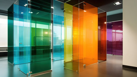 Colorful transparent glass wall contemporary showroomの素材