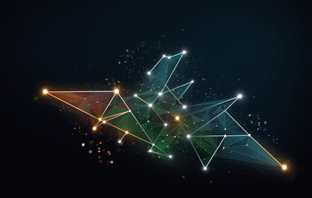Beautiful polygon lines and dots connection technology background. Smart internet tech and data connection concept. 3d renderingの写真素材
