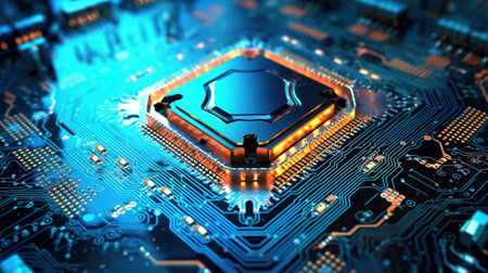 Powerful Artificial Intelligence Processor Unit Chips. Created with Generative AI technologyの素材