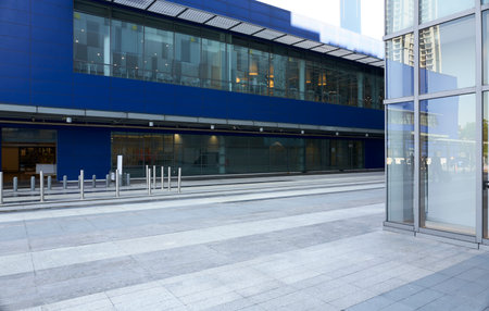 Pedestrian streets and exteriors of shopping mall buildings in the cityの写真素材
