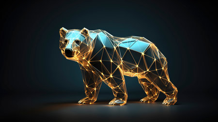 bear in polygon wireframe glowing lighting style, dark backgroundの素材
